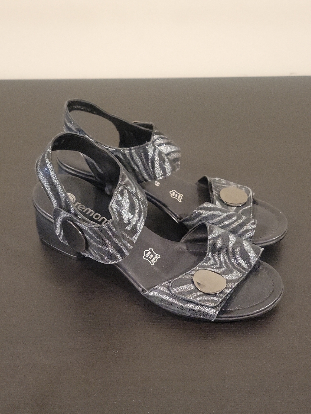 Remonte Comfort Slingback Leather Sandals in Black Zebra